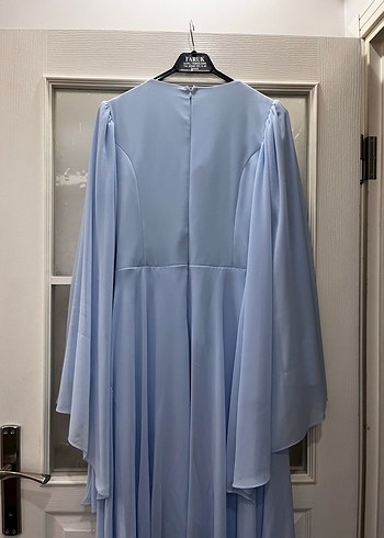 Zincir Detaylı Mavi Uzun Abiye Elbise - Görsel 7