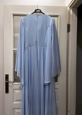 Zincir Detaylı Mavi Uzun Abiye Elbise - Görsel 8