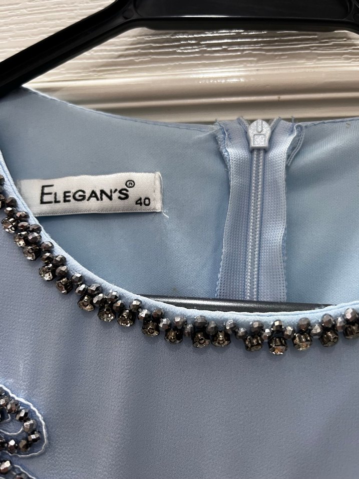 Zincir Detaylı Mavi Uzun Abiye Elbise - Görsel 5