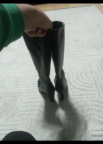 Siyah Rugan Topuklu Dizüstü Kadın Çizme - Görsel 2