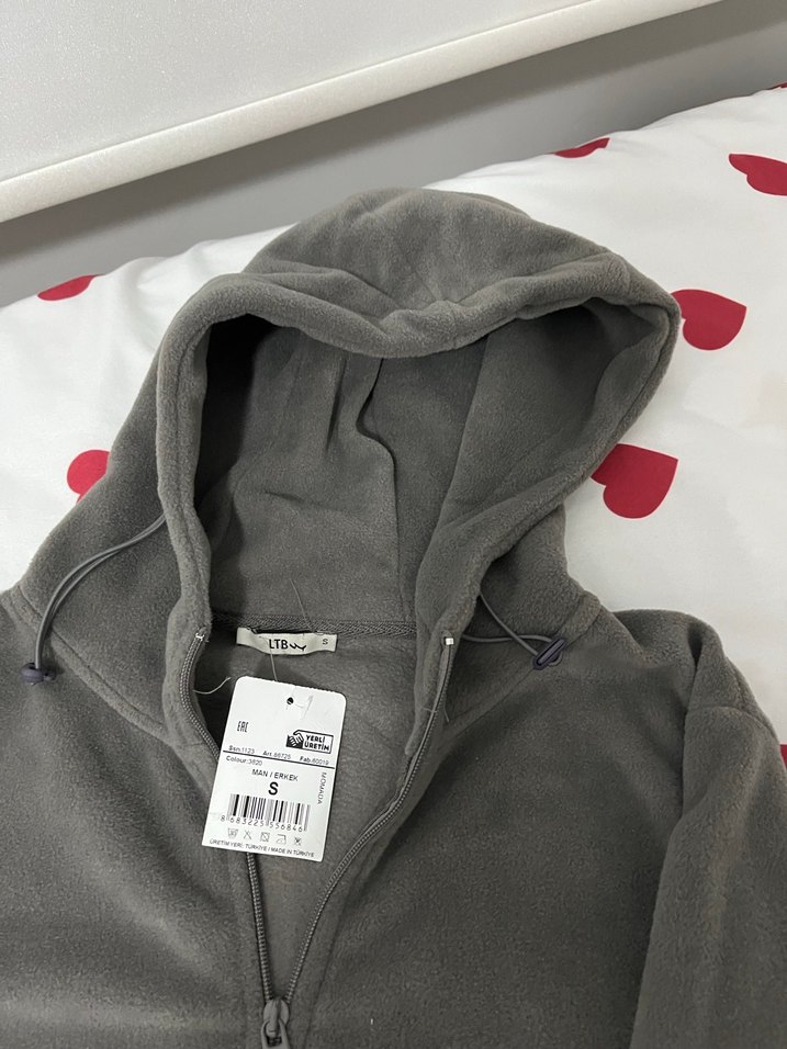 Gri Fermuarlı Kapüşonlu Erkek Polar - Görsel 3