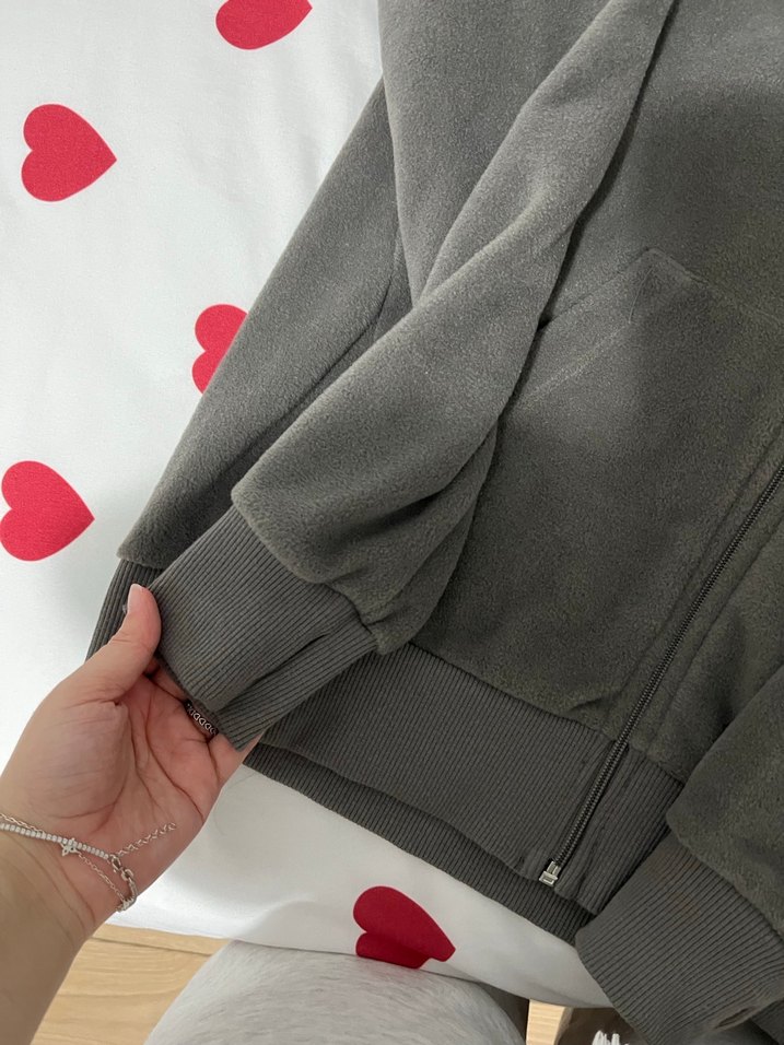 Gri Fermuarlı Kapüşonlu Erkek Polar - Görsel 4