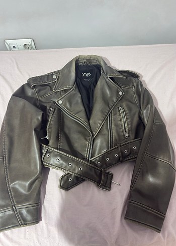 Zara haki deri ceket - Görsel 2