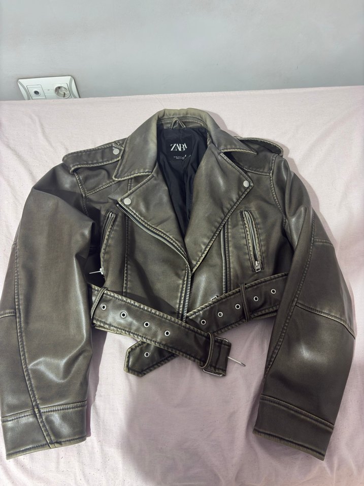 Zara haki deri ceket - Görsel 2