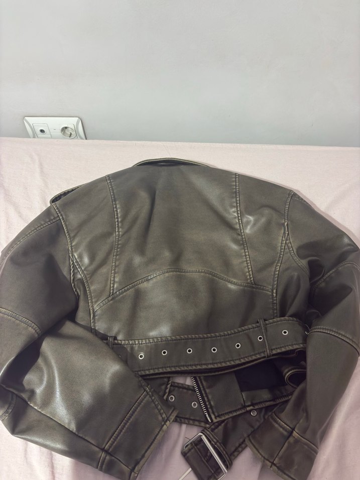 Zara haki deri ceket - Görsel 3