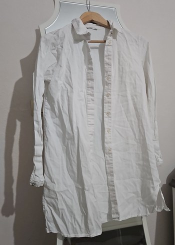 Armine Beyaz Uzun Gömlek - Görsel 2