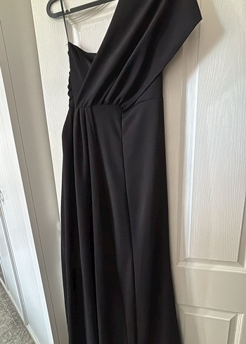 Drapeli Siyah Uzun Abiye Elbise - Görsel 3