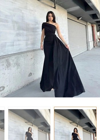 Drapeli Siyah Uzun Abiye Elbise - Görsel 2