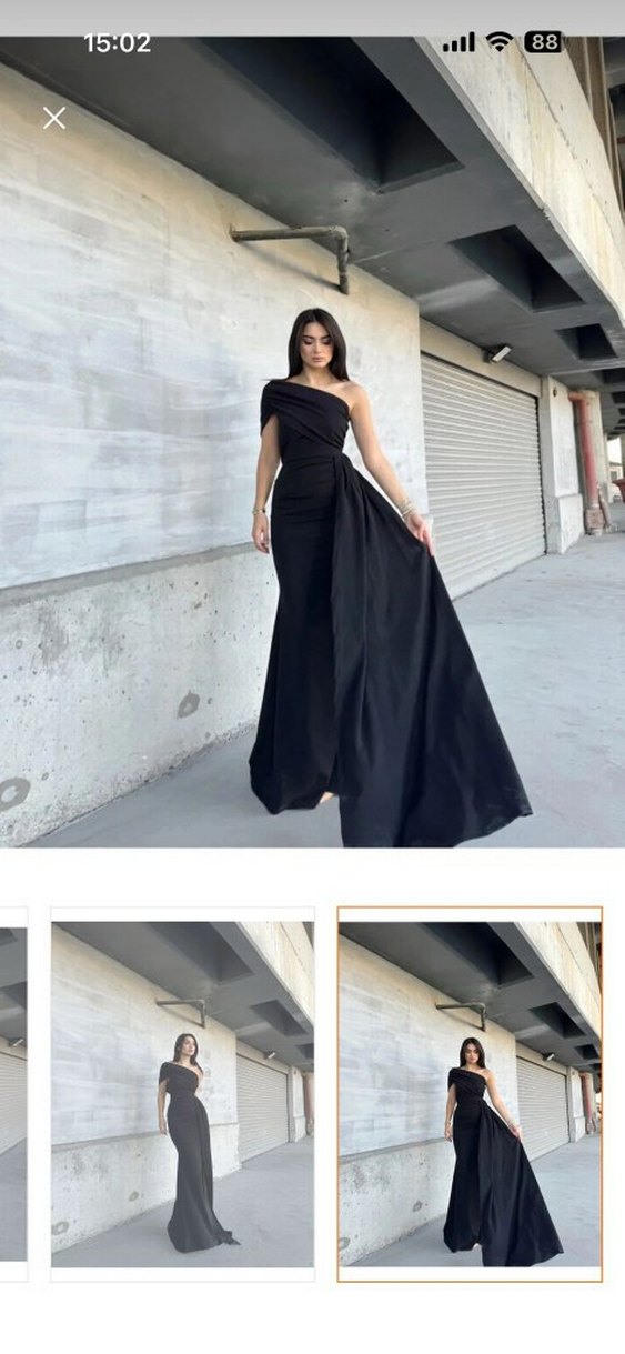 Drapeli Siyah Uzun Abiye Elbise - Görsel 2