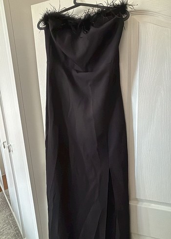Siyah V Yaka Uzun Drapeli Elbise - Görsel 3