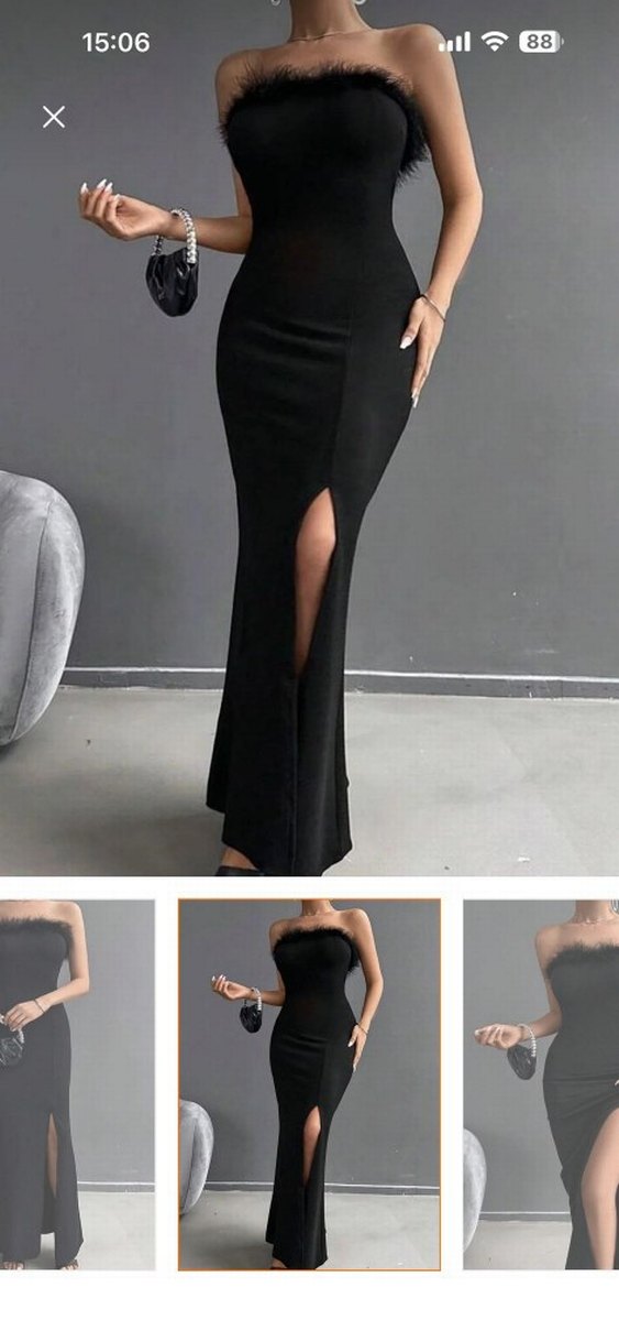 Siyah V Yaka Uzun Drapeli Elbise - Görsel 2