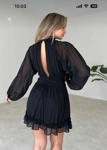 Siyah Mini Fırfırlı Gotik Elbise - Görsel 2