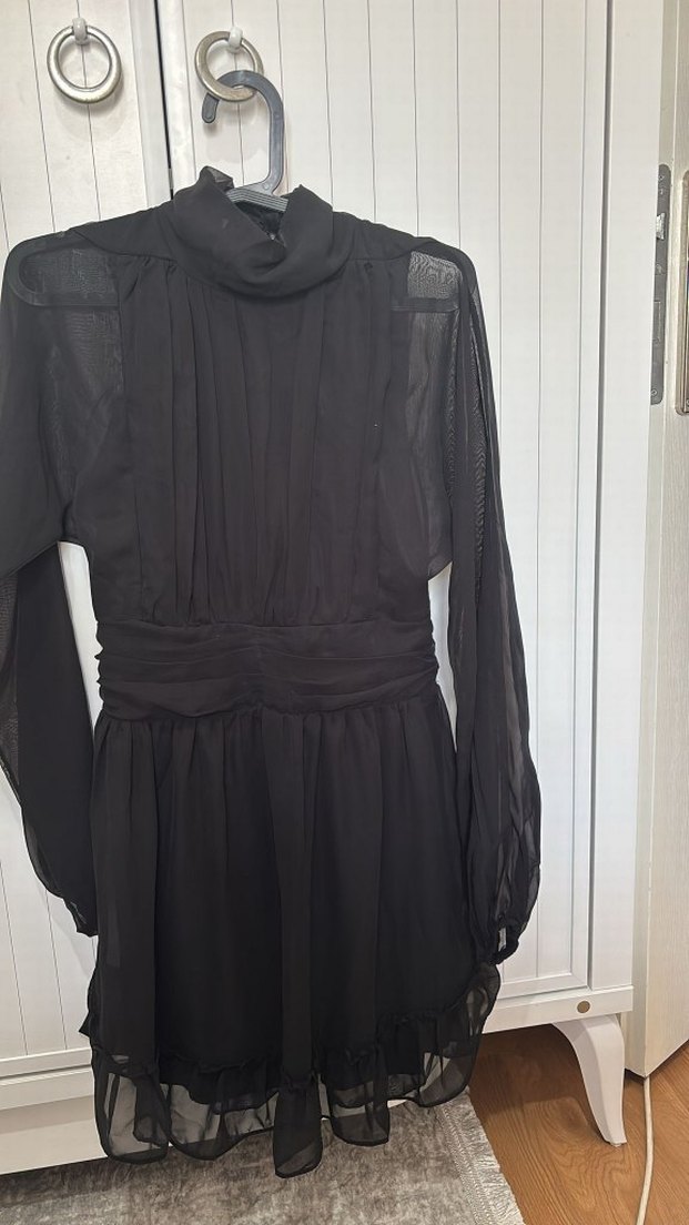 Siyah Mini Fırfırlı Gotik Elbise - Görsel 3