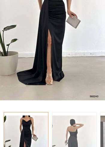 Siyah Drapeli Uzun Straplez Kadın Abiye Elbise - Görsel 2