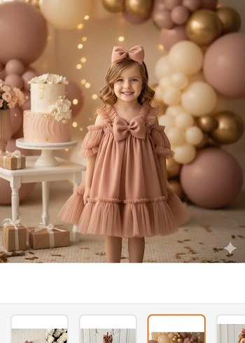 Bej Fırfırlı Klasik Bohem Çocuk Elbisesi - Görsel 2