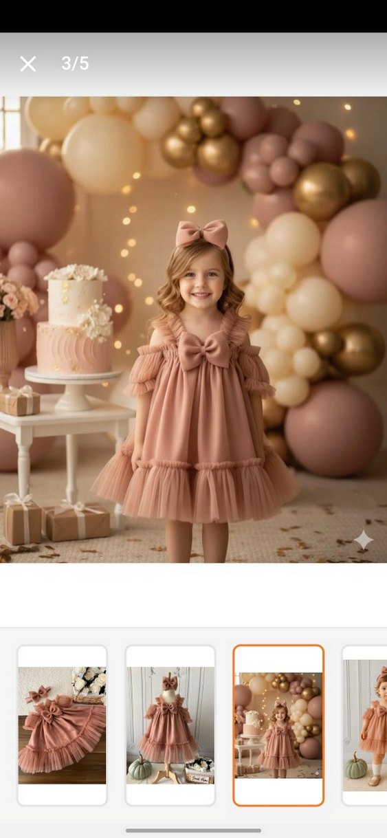 Bej Fırfırlı Klasik Bohem Çocuk Elbisesi - Görsel 2