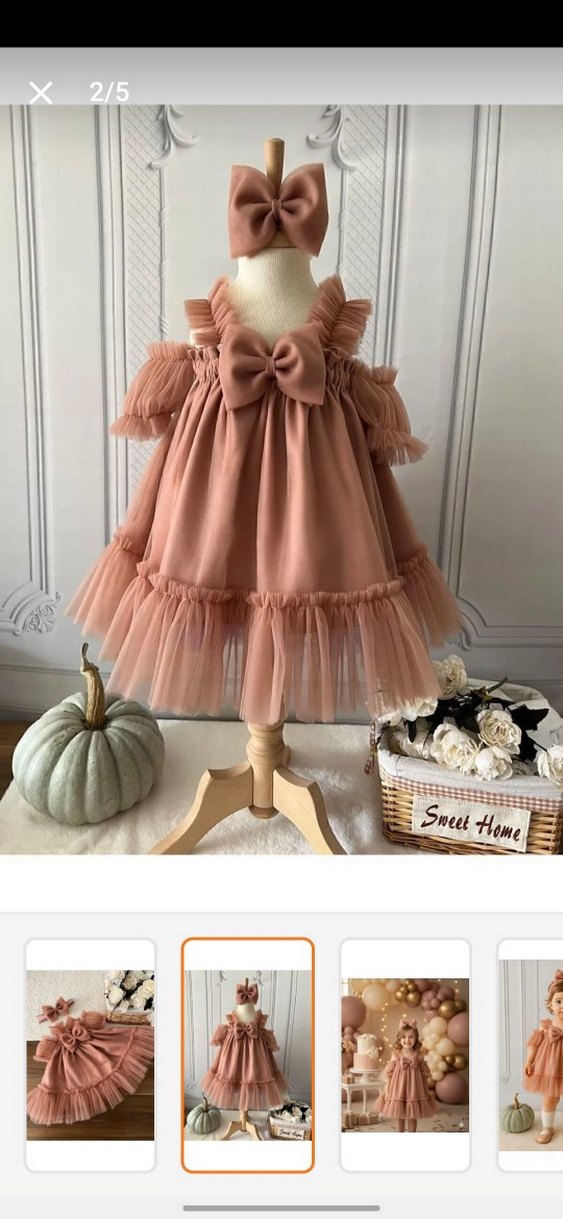 Bej Fırfırlı Klasik Bohem Çocuk Elbisesi - Görsel 3