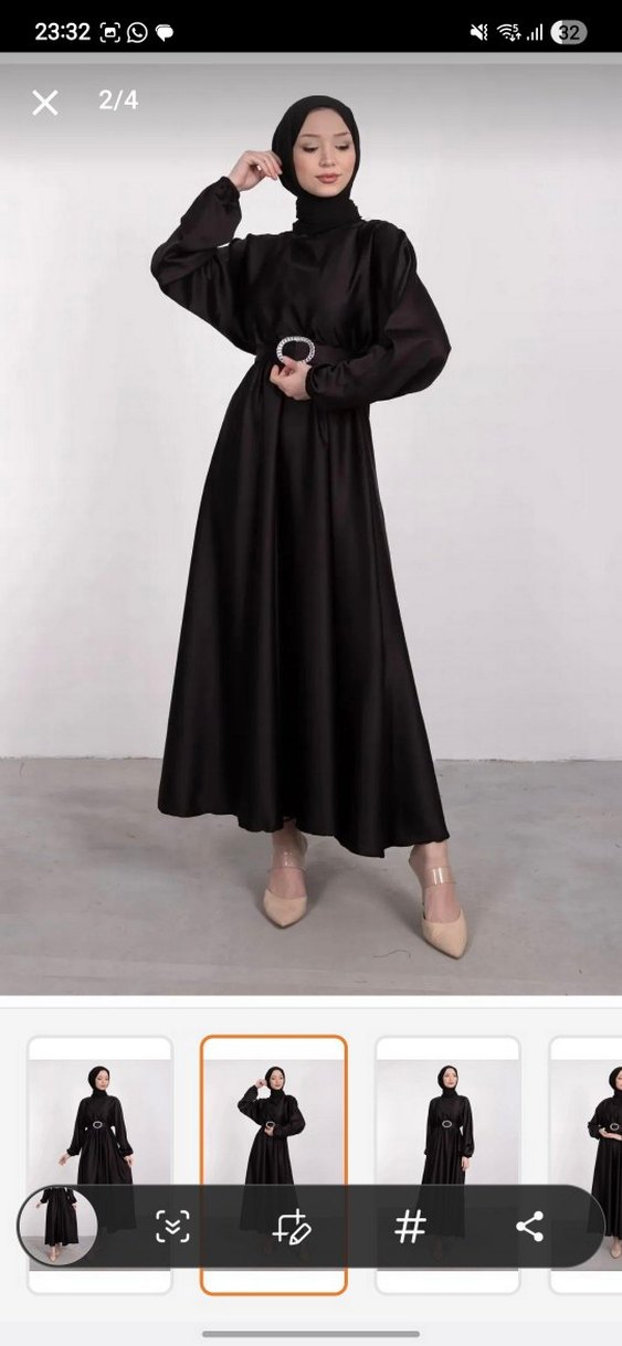 Siyah Kemerli Uzun Kadın Elbise - Görsel 2