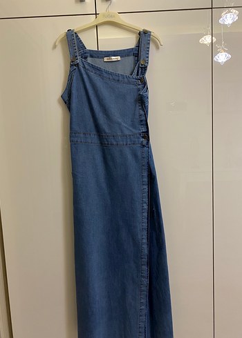 Diğer Düğmeli Mavi Kadın Denim elbise