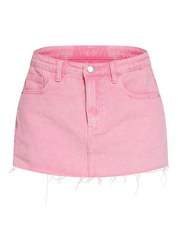 Pembe Denim Mini Etek
