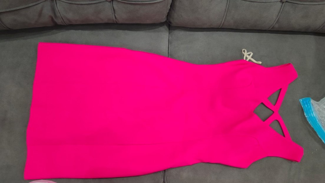 Pembe V Yakalı Kolsuz Kalem Elbise - Görsel 2