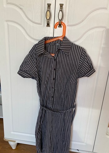 Gri Kısa Kollu Beli Kuşaklı GömlekElbise