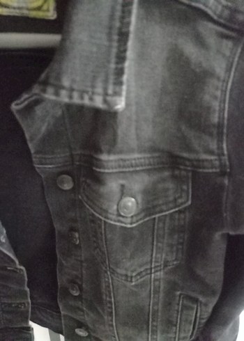 Kadın Siyah Denim Ceket, Düğmeli, İnce Kesim - Görsel 2