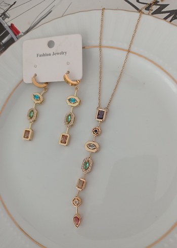 7 element Y kolye ve küpe