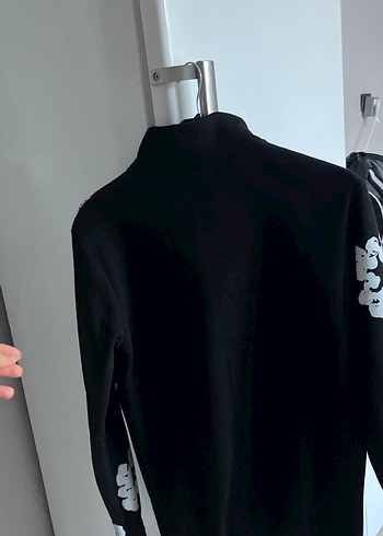 s Beden Kadın Siyah Yarım Fermuarlı Batik Sweatshirt