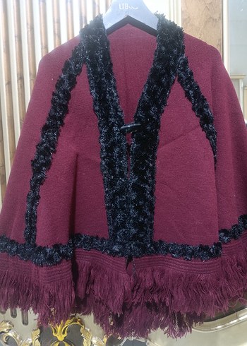 Bordo Uzun Kol Detaylı Kadın Panço - Görsel 3