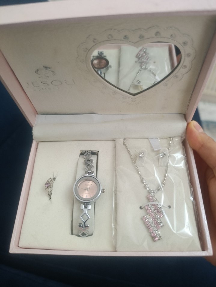 Pembe Işıltılı Kadın Saat ve Takı Seti - Görsel 3