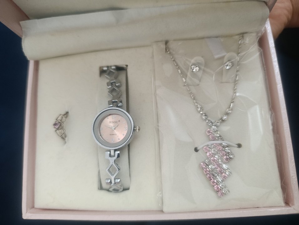 Pembe Işıltılı Kadın Saat ve Takı Seti - Görsel 2