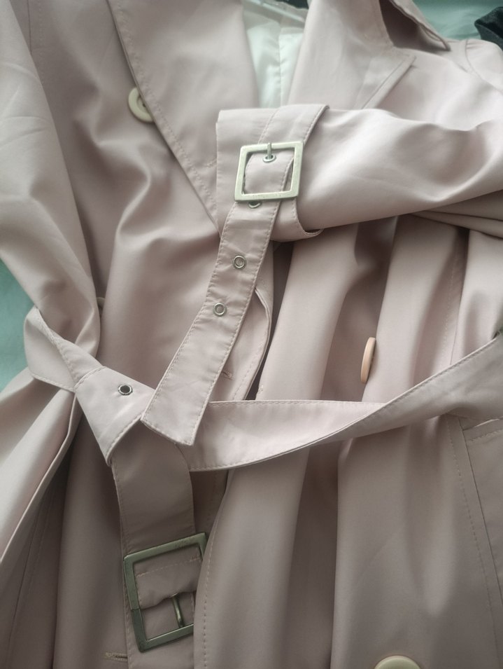 Düğmeli Pudra Pembe Midi Trençkot - Görsel 4