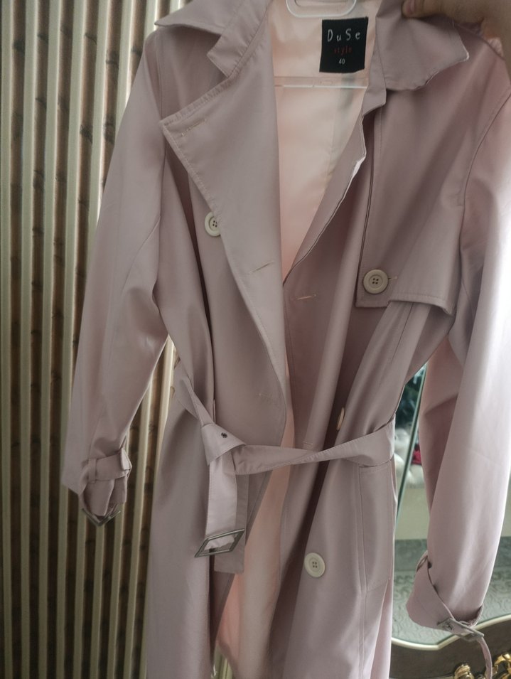 Düğmeli Pudra Pembe Midi Trençkot - Görsel 3