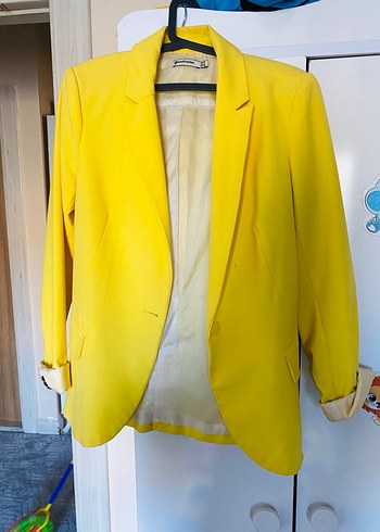 Düğmeli Sarı Kadın Ceket - Görsel 2