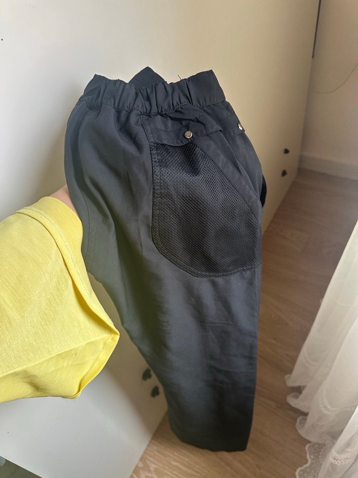 Kadın Siyah Spor Kumaş Pantolon Velcro Detaylı - Görsel 4