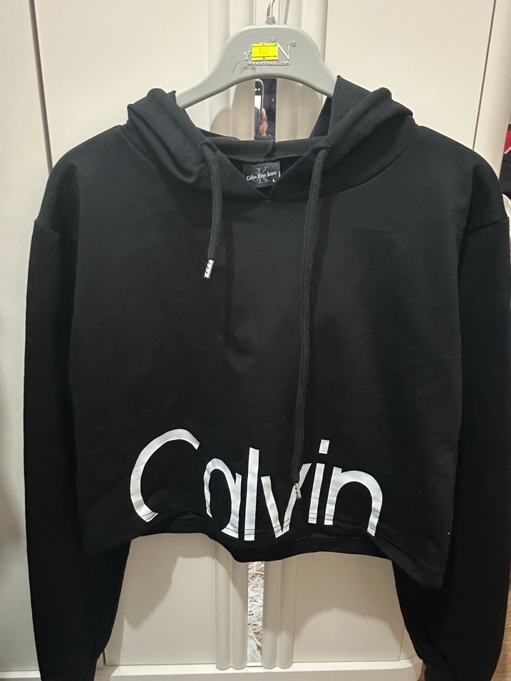 Siyah Kadın Crop Sweatshirt Calvin - Görsel 5