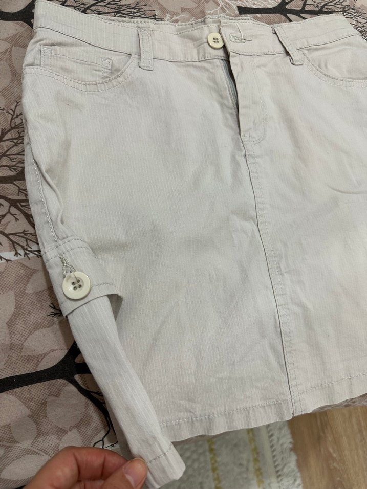 Bej Düz Kesim Kadın Midi Etek - Görsel 4