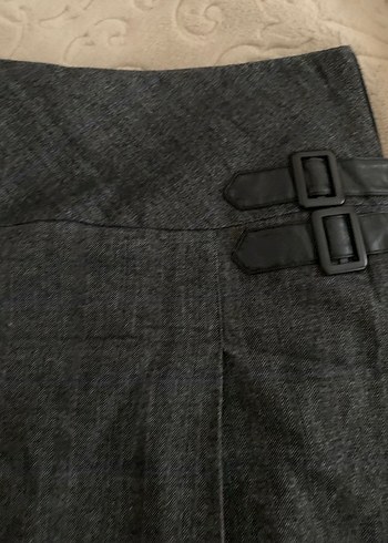 Gri Midi deri Kemerli Kadın Etek - Görsel 2