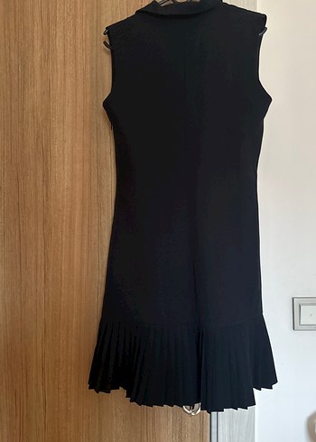 Düğmeli Siyah Kolsuz Uzun Kadın elbise - Görsel 8