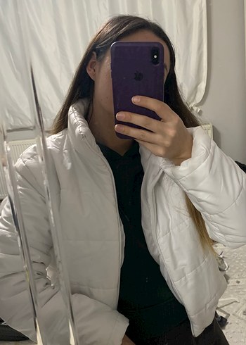 Beyaz Kadın Şişme Mont Yüksek Yaka - Görsel 7