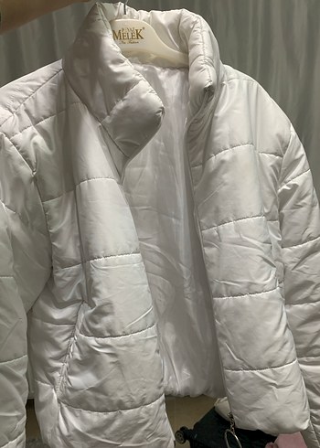 Beyaz Kadın Şişme Mont Yüksek Yaka - Görsel 2