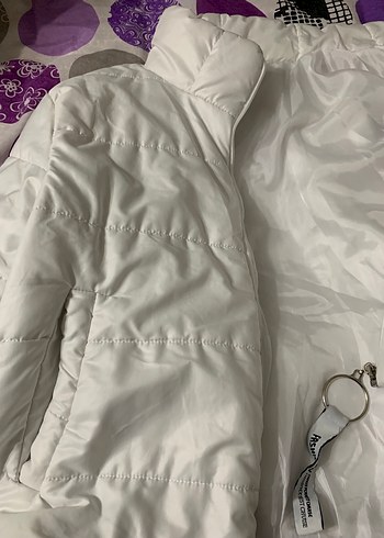 Beyaz Kadın Şişme Mont Yüksek Yaka - Görsel 5