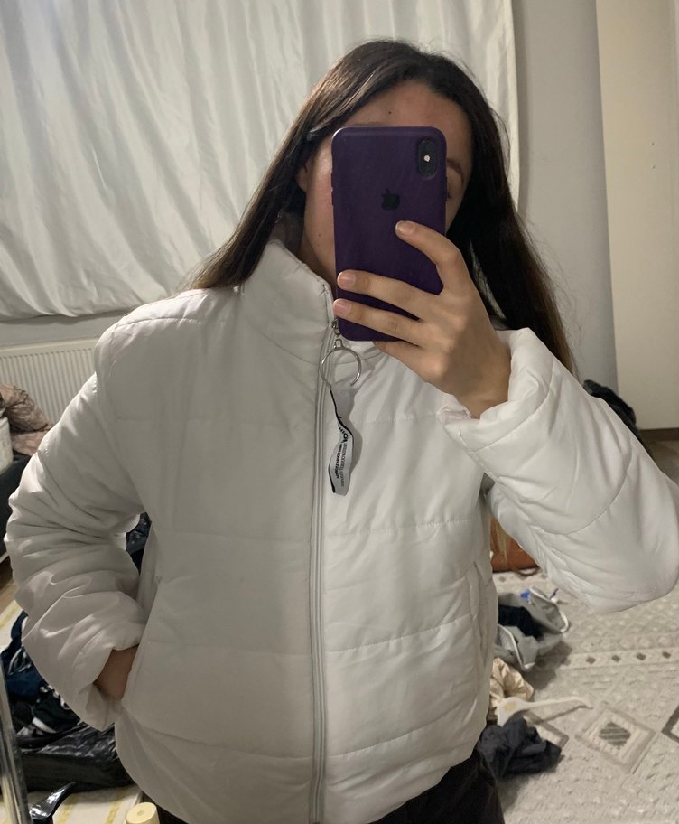 Beyaz Kadın Şişme Mont Yüksek Yaka - Görsel 3