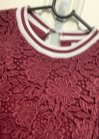 Bordo Dantel İşlemeli Midi Elbise - Görsel 2