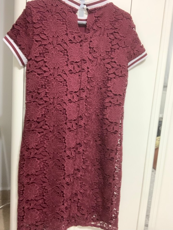 Bordo Dantel İşlemeli Midi Elbise - Görsel 3