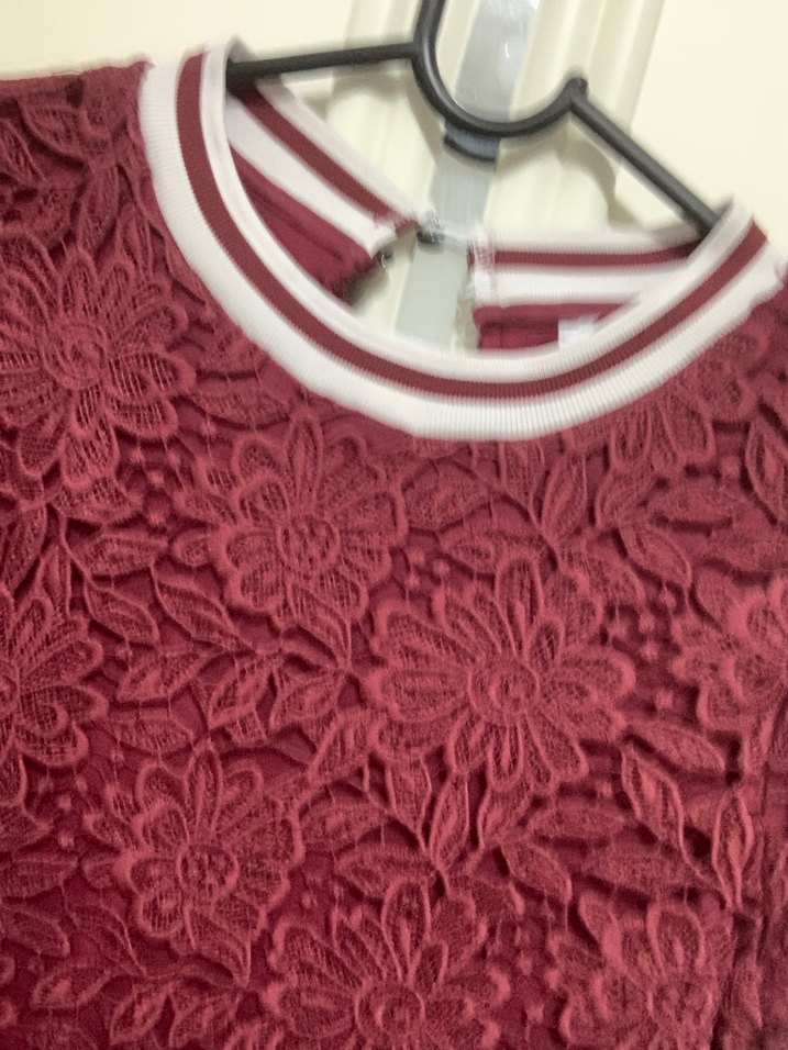 Bordo Dantel İşlemeli Midi Elbise - Görsel 2