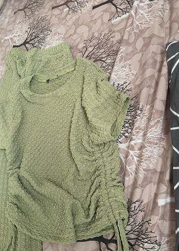 l Beden Fıstık yesil Yüksek Yakalı Kısa Kollu burumcuk kumaş tarzı Takm