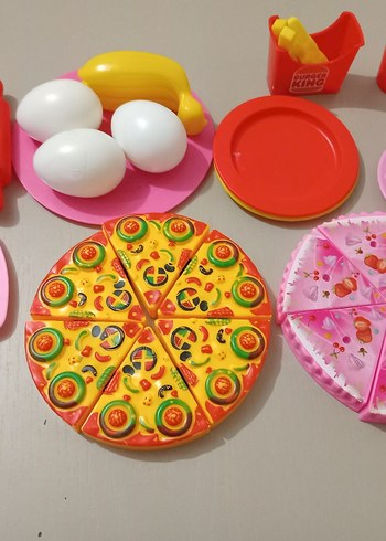 Renkli Plastik Oyuncak Pizza ve Yemek Seti