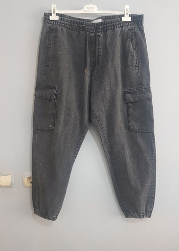 Gri Bol Kesim Erkek Denim Pantolon